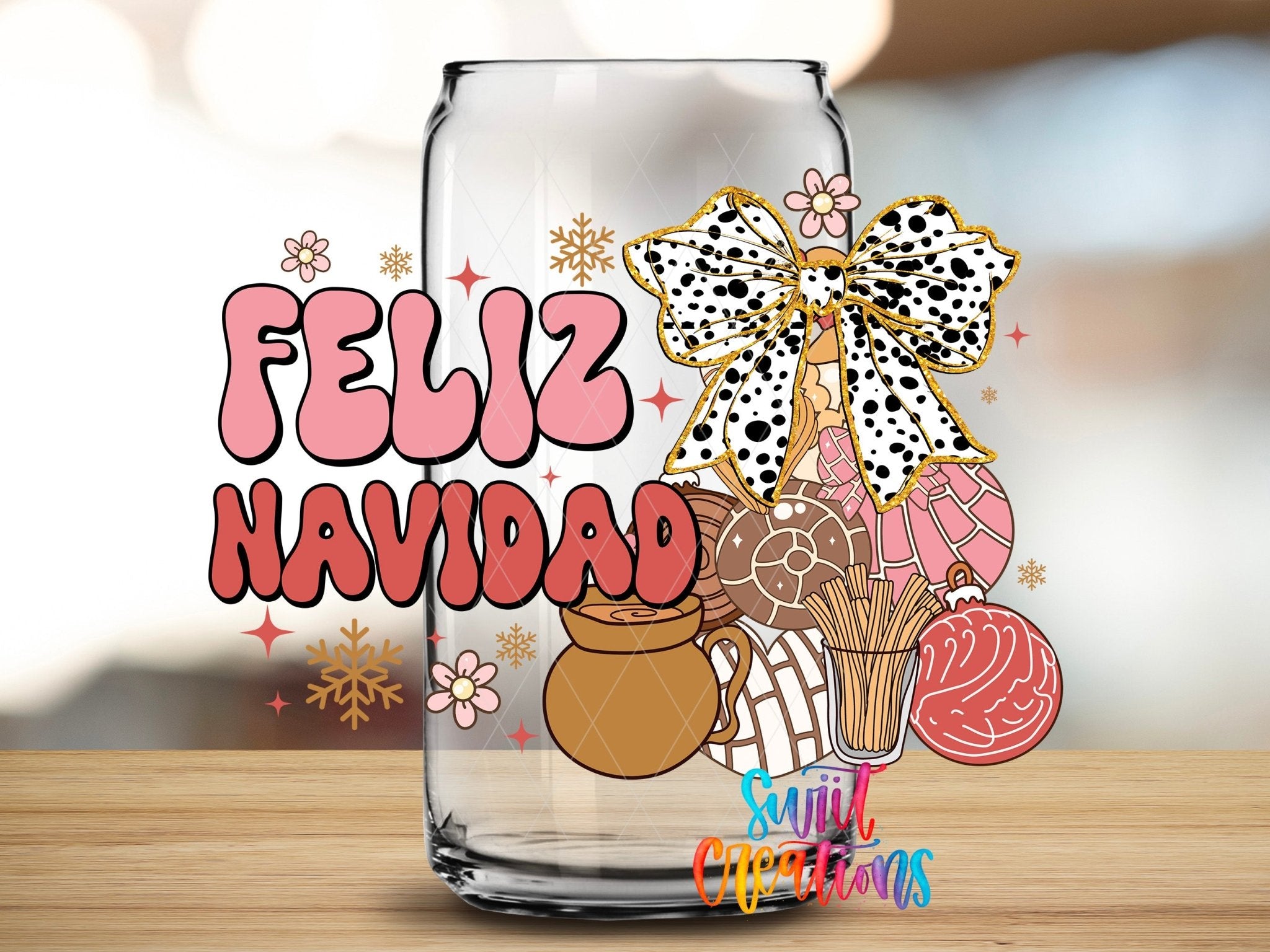 Feliz Navidad Christmas Bow Pan Dulce UV DTF Cup Decal | UV1525 - Swiit Creations