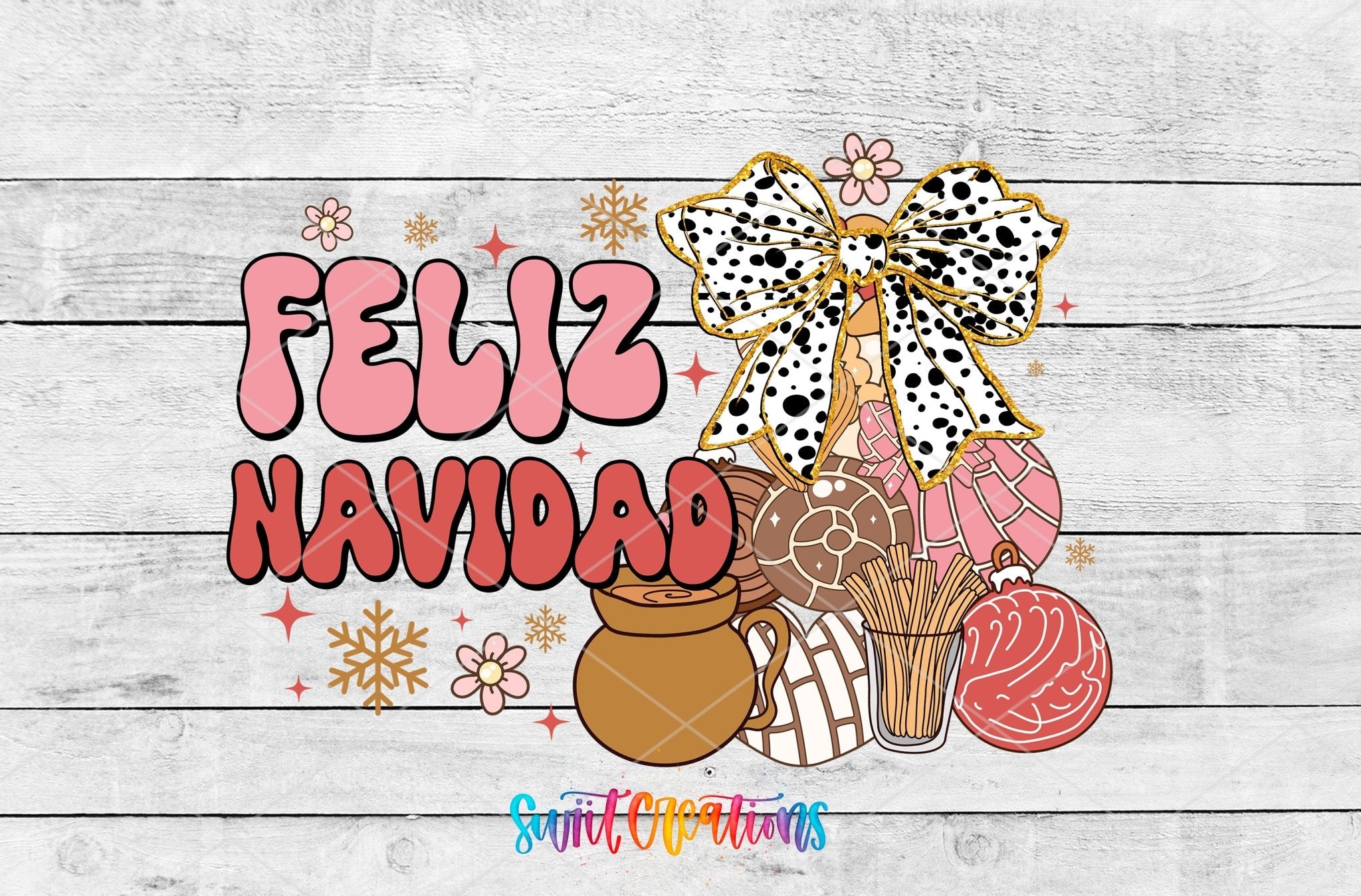 Feliz Navidad Christmas Bow Pan Dulce UV DTF Cup Decal | UV1525 - Swiit Creations
