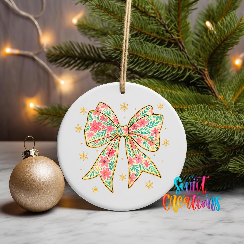 Floral Bow UV DTF Ornament Transfer | Glitter Holiday Christmas Transfer | O-1728 - Swiit Creations