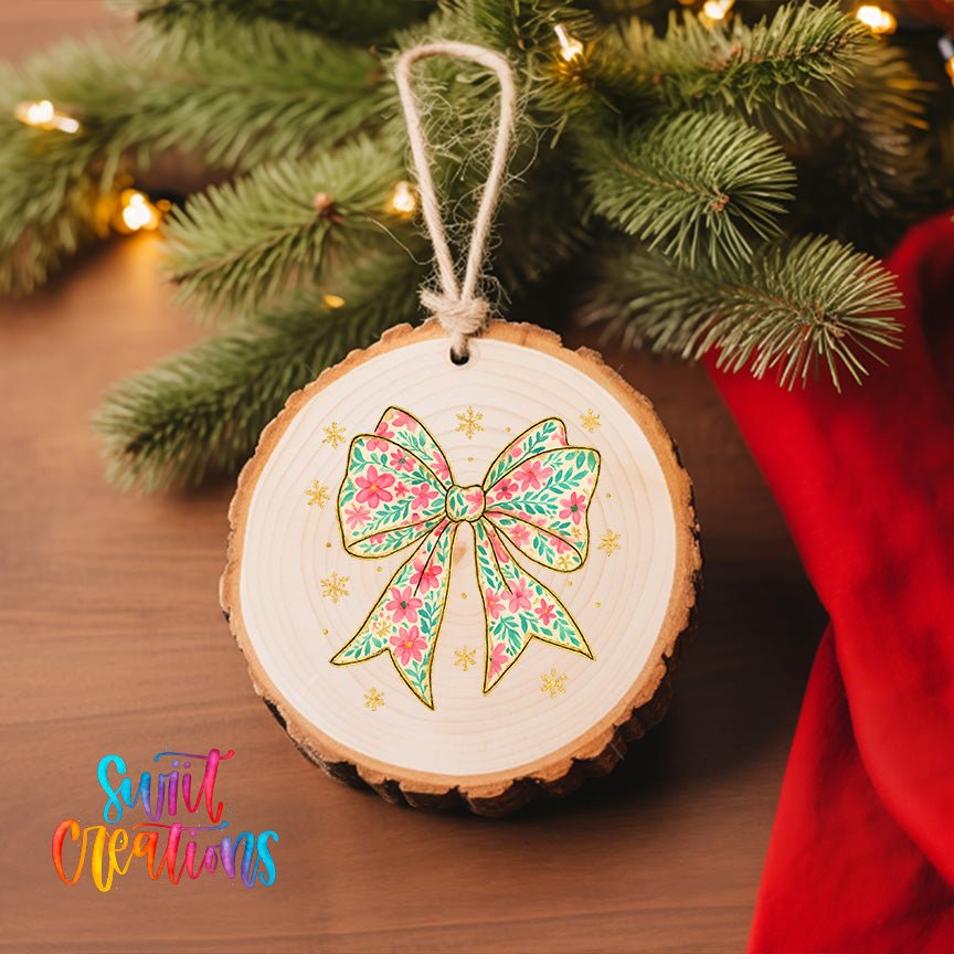 Floral Bow UV DTF Ornament Transfer | Glitter Holiday Christmas Transfer | O-1728 - Swiit Creations