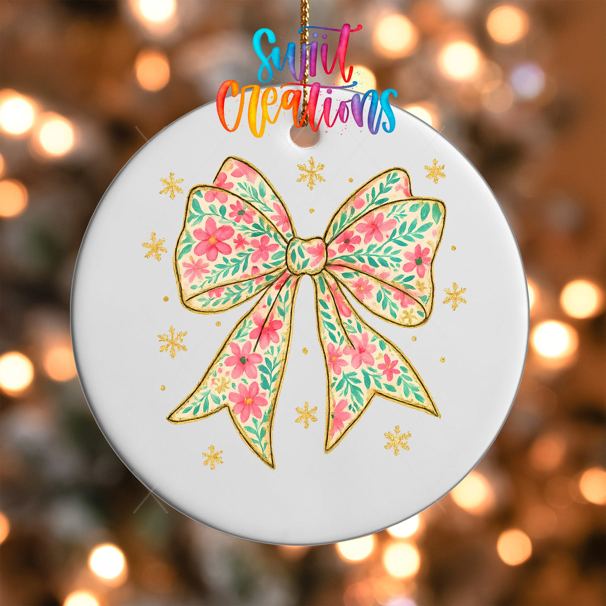 Floral Bow UV DTF Ornament Transfer | Glitter Holiday Christmas Transfer | O-1728 - Swiit Creations