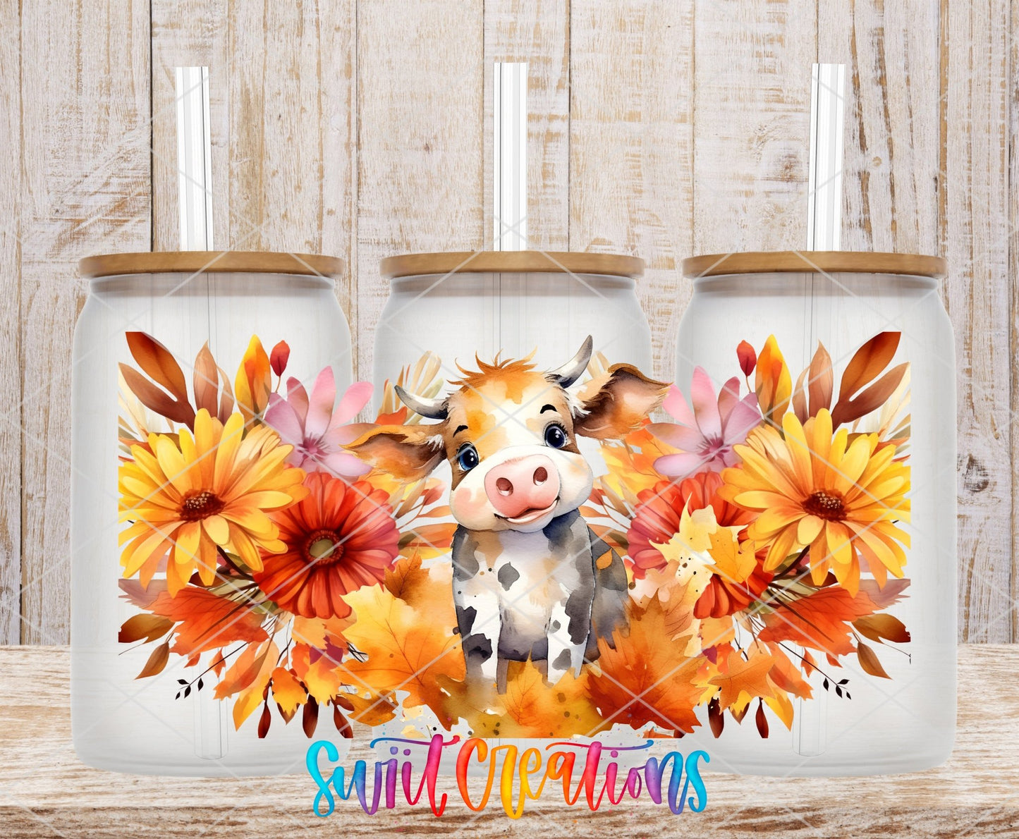 Floral Cow UV DTF Transfer Tumbler Wrap | Fall Flowers Farmhouse | DTF153 - Swiit Creations