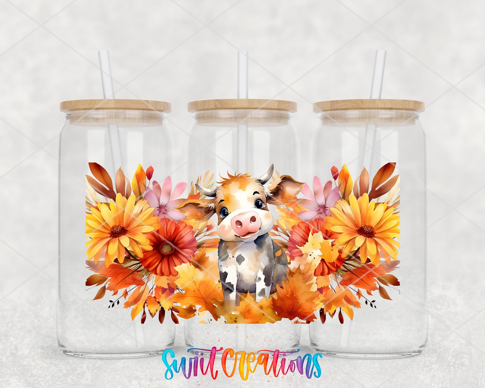 Floral Cow UV DTF Transfer Tumbler Wrap | Fall Flowers Farmhouse | DTF153 - Swiit Creations