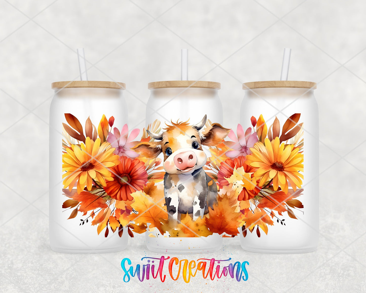 Floral Cow UV DTF Transfer Tumbler Wrap | Fall Flowers Farmhouse | DTF153 - Swiit Creations