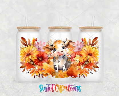 Floral Cow UV DTF Transfer Tumbler Wrap | Fall Flowers Farmhouse | DTF153 - Swiit Creations