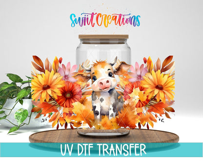 Floral Cow UV DTF Transfer Tumbler Wrap | Fall Flowers Farmhouse | DTF153 - Swiit Creations