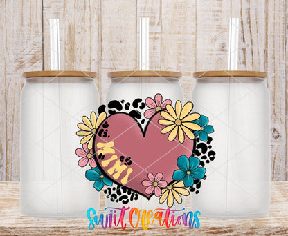 Mimi UV DTF transfer on frosted glass cans with bamboo lids