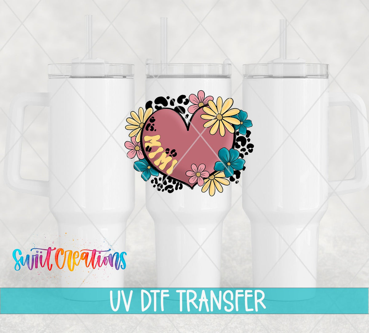 Mimi UV DTF transfer on white 40 oz tumblers