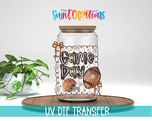 Football Game Day UV DTF transfer displayed on a clear jar mockup from Swiit Creations