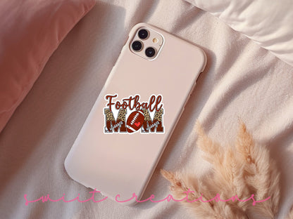 Football Mom sticker on a pink phone case