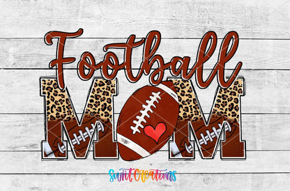 Football Mom UV DTF wrap artwork on a white wood background