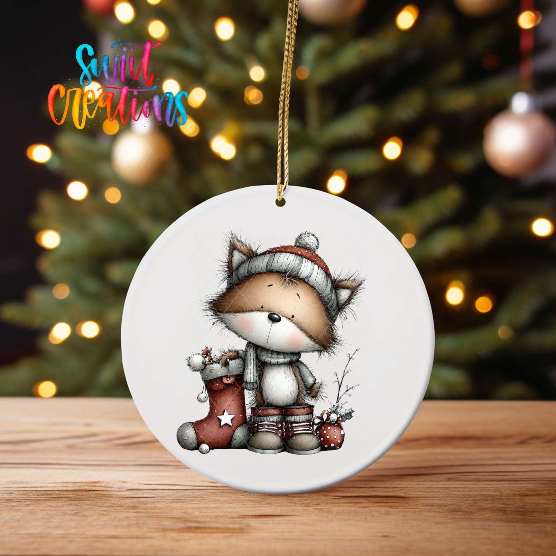 Fox in Stocking Christmas UV DTF Ornament Transfer | O-1777 - Swiit Creations