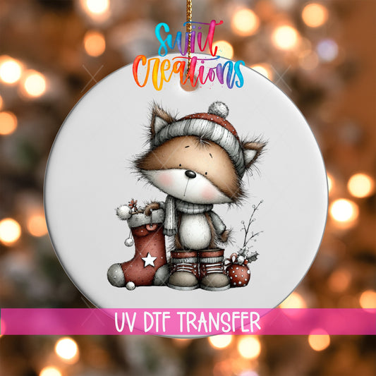 Fox in Stocking Christmas UV DTF Ornament Transfer | O-1777 - Swiit Creations