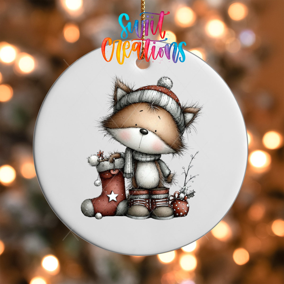 Fox in Stocking Christmas UV DTF Ornament Transfer | O-1777 - Swiit Creations