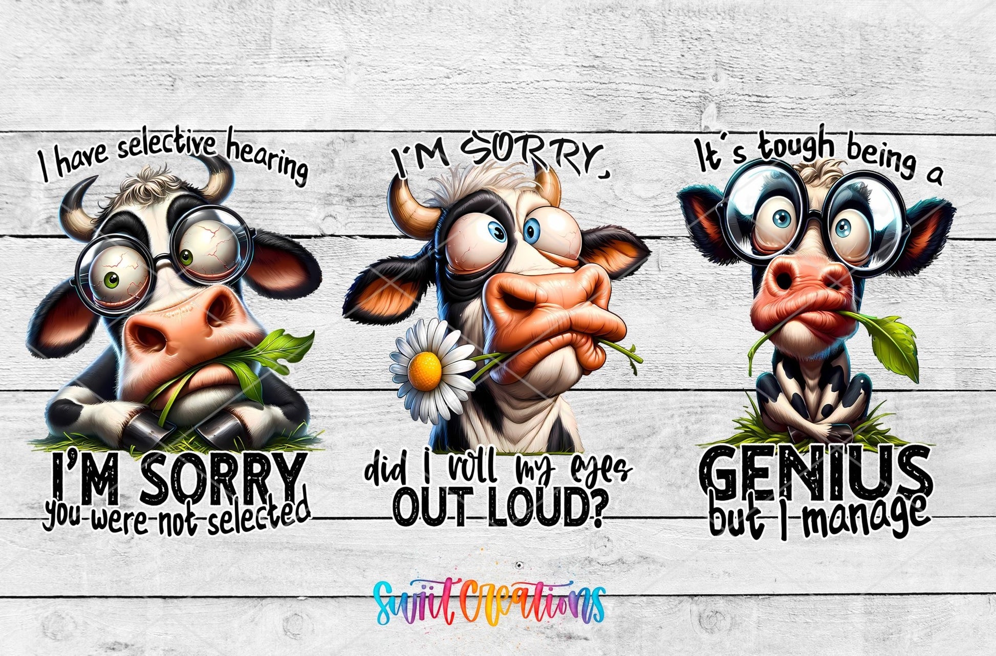 Funny Cow Sayings UV DTF Transfer Tumbler Wrap | Sarcastic Farm Animal | DTF003 - Swiit Creations