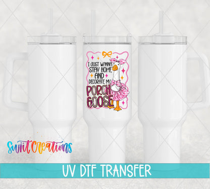 Porch Goose UV DTF transfer on white 40 oz tumblers