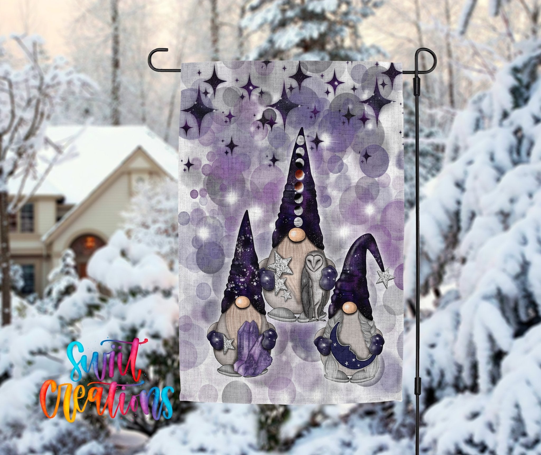 Galaxy Gnomes Garden Flag | Cosmic Yard Flag | Starry Night Outdoor Decor | Celestial Porch Decoration | YF54 - Swiit Creations