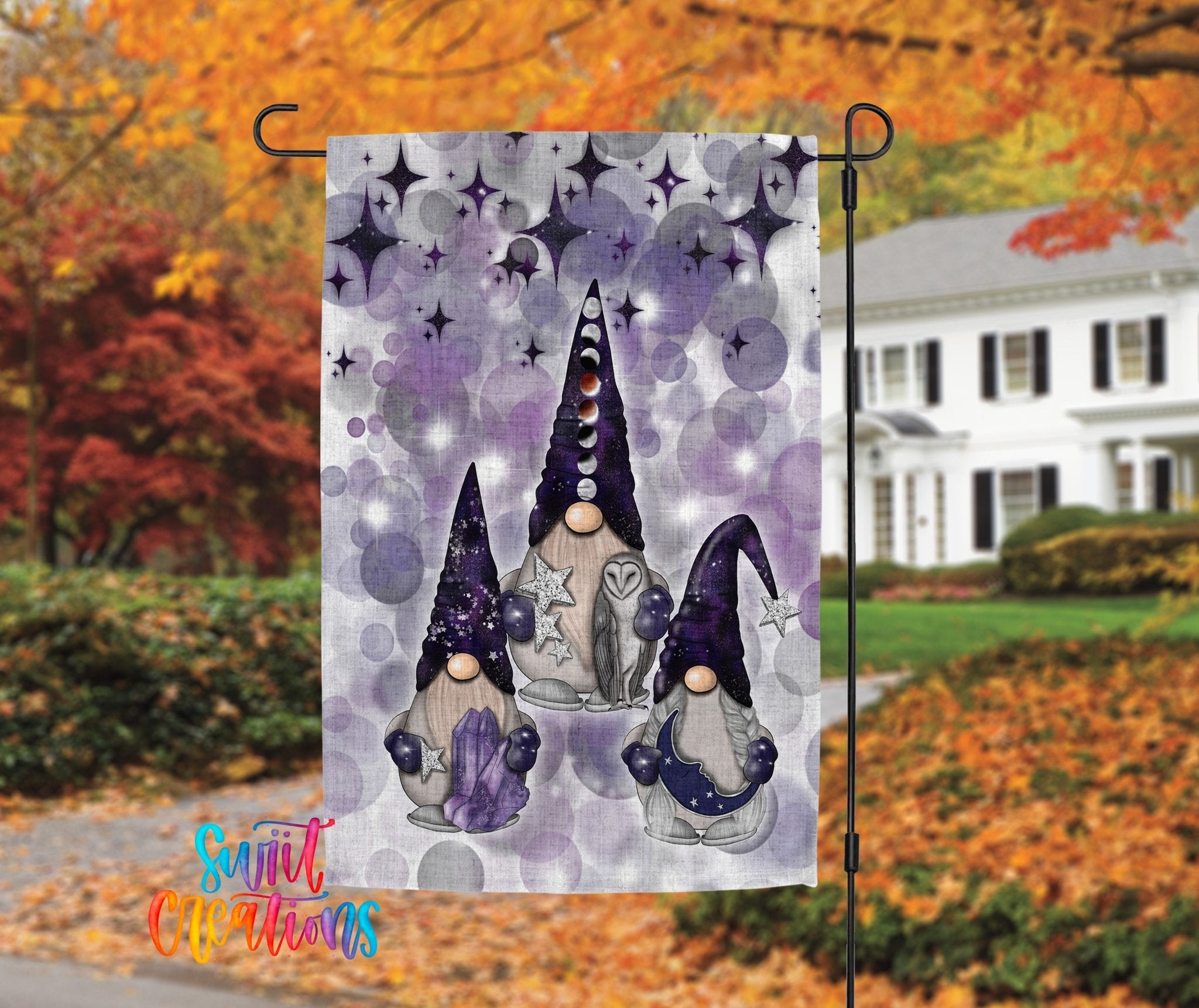 Galaxy Gnomes Garden Flag | Cosmic Yard Flag | Starry Night Outdoor Decor | Celestial Porch Decoration | YF54 - Swiit Creations