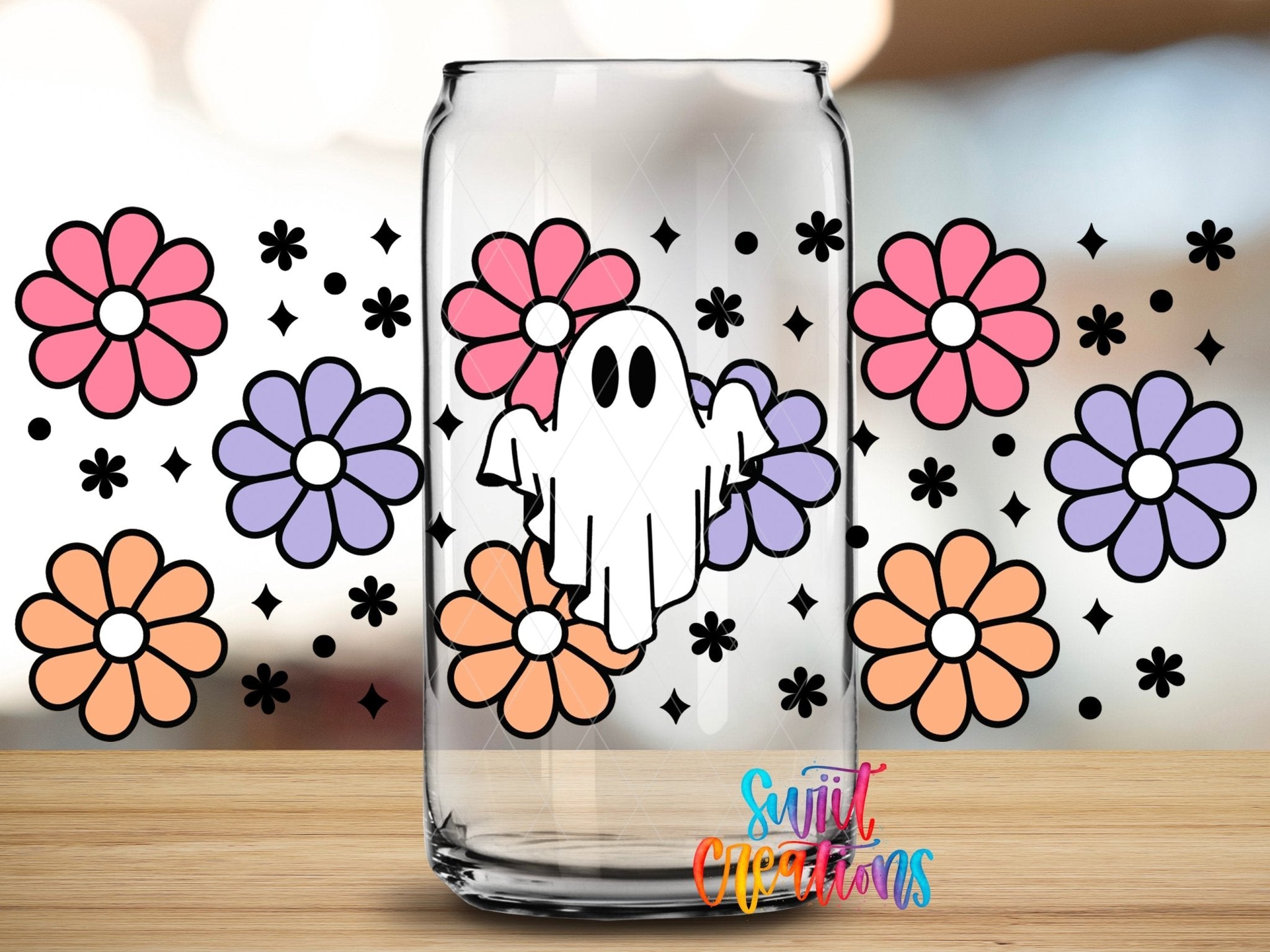 Ghost Floral Retro UV DTF Transfer Tumbler Wrap | DTF031 - Swiit Creations