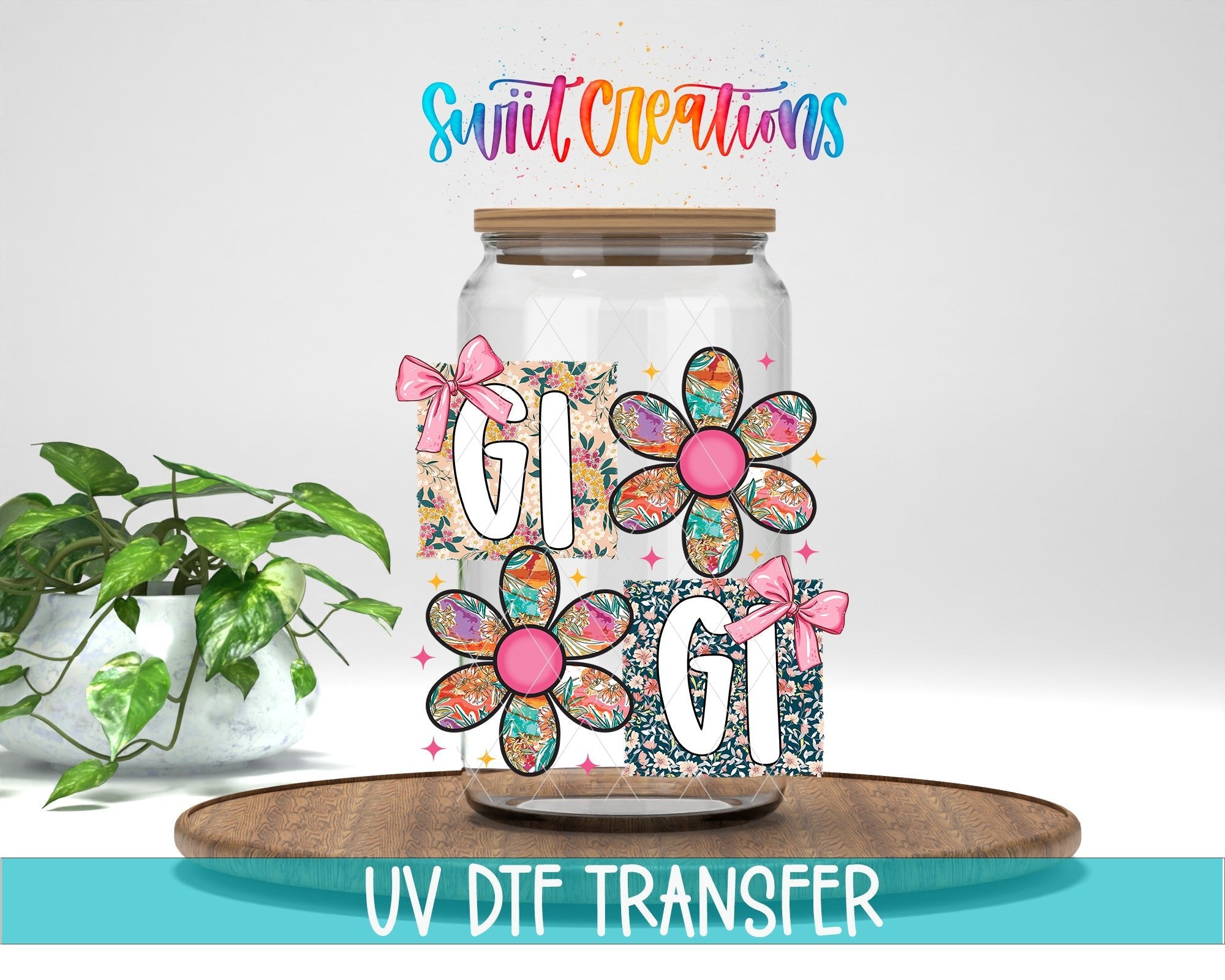 Gigi Floral Patchwork Daisy UV DTF Tumbler Transfer Decal | UV2023 - Swiit Creations