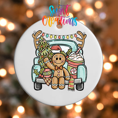 Gingerbread Boy UV DTF Ornament Transfer | Christmas Truck with Tree and Cocoa | O-1732 - Swiit Creations