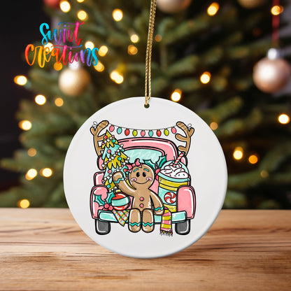 Gingerbread Girl Christmas Truck UV DTF Ornament Transfer | O-1733 - Swiit Creations