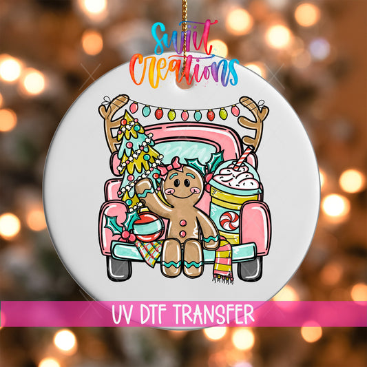 Gingerbread Girl Christmas Truck UV DTF Ornament Transfer | O-1733 - Swiit Creations