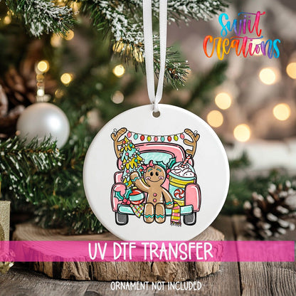 Gingerbread Girl Christmas Truck UV DTF Ornament Transfer | O-1733 - Swiit Creations