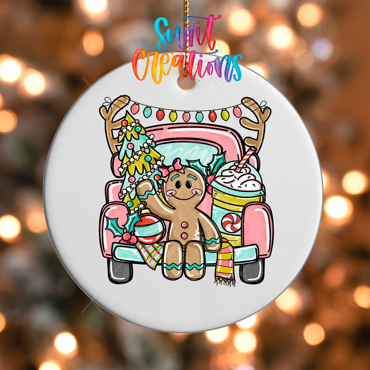 Gingerbread Girl Christmas Truck UV DTF Ornament Transfer | O-1733 - Swiit Creations