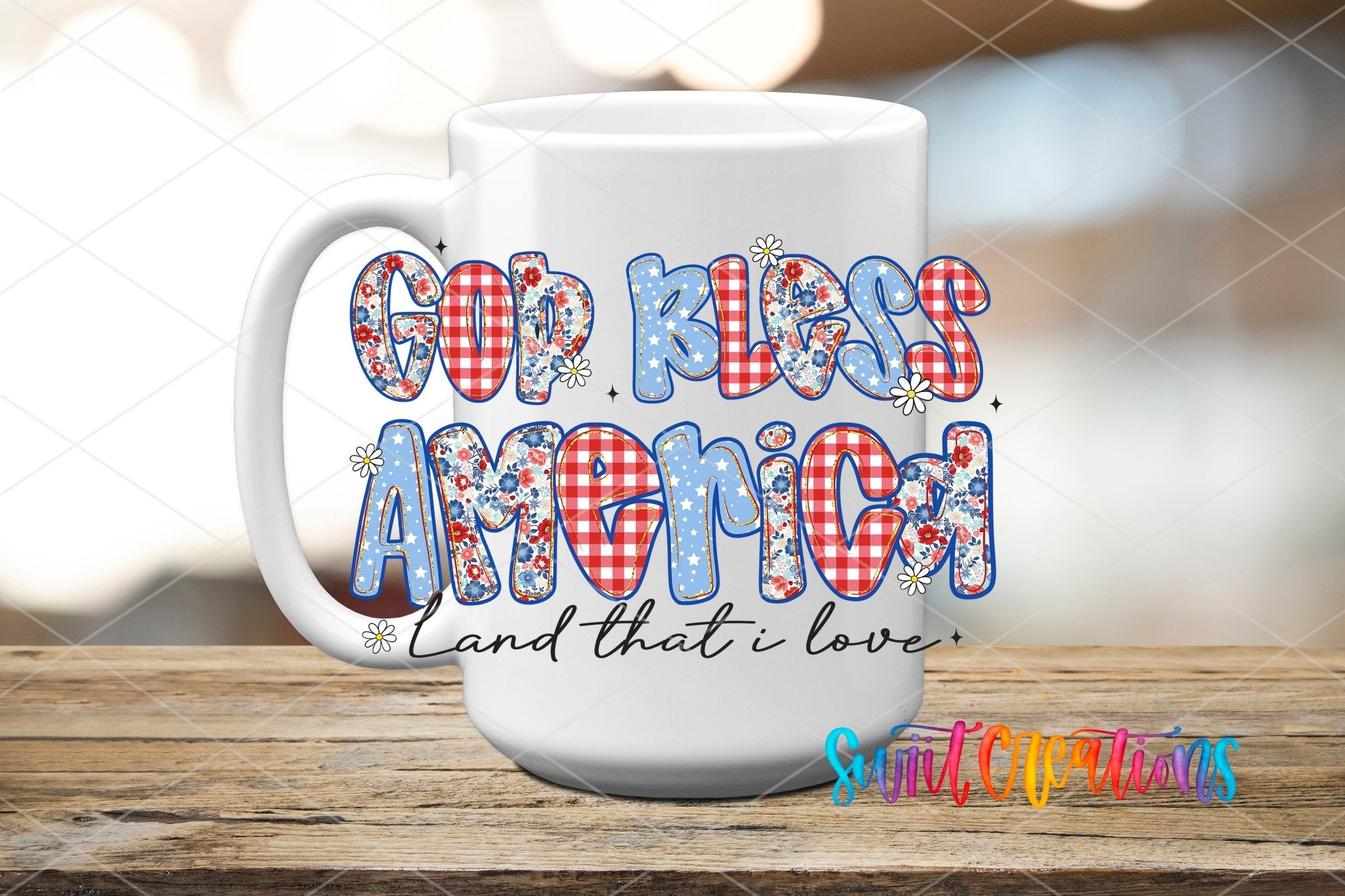 God Bless America UV DTF Decal | Patriotic Floral Patchwork Cup Transfer | UV1491 - Swiit Creations