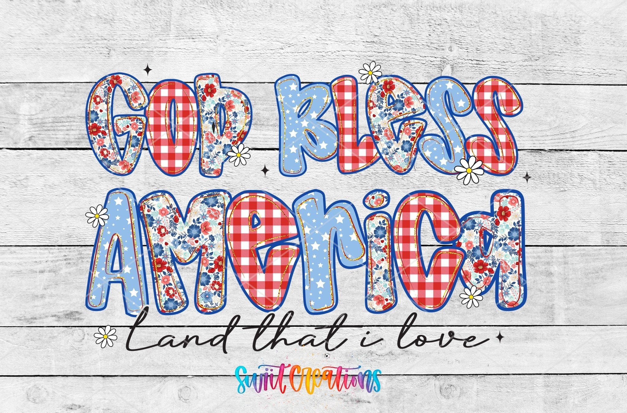God Bless America UV DTF Decal | Patriotic Floral Patchwork Cup Transfer | UV1491 - Swiit Creations