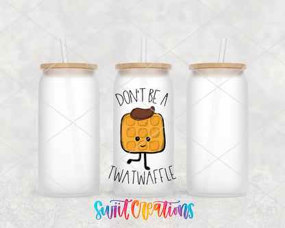 Don't Be a Twatwaffle frosted glass tumbler group mockup with lids and straws