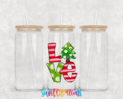 Christmas Love clear glass tumbler mockup with bamboo lids and straws