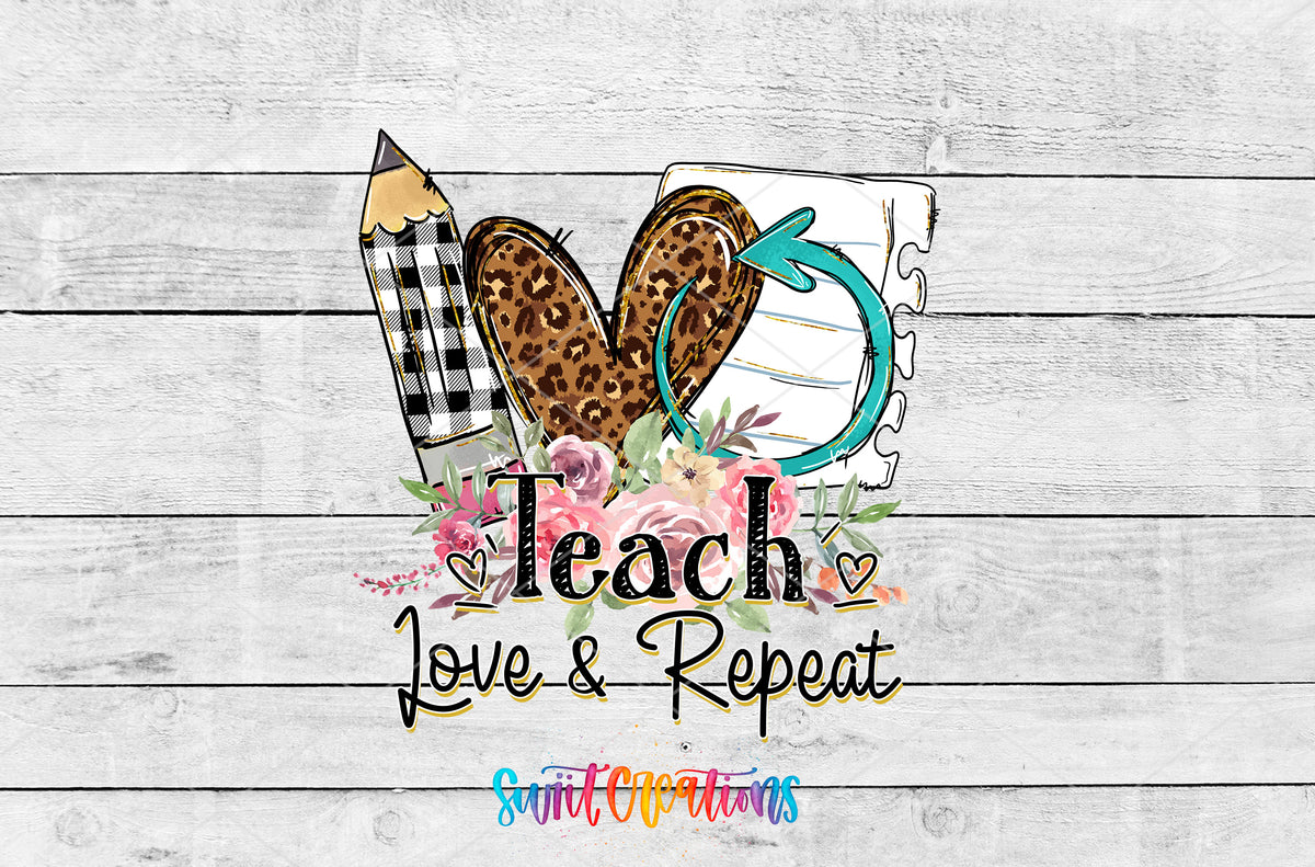Teach Love Repeat artwork detail for the finished 16 oz tumbler