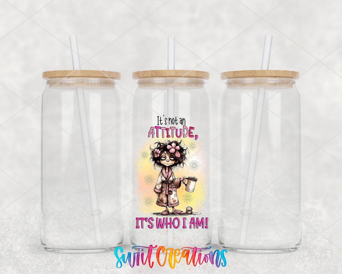 It Is Not an Attitude clear glass tumbler group mockup with bamboo lids and straws