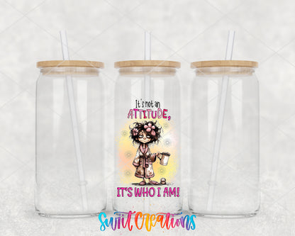 It Is Not an Attitude clear glass tumbler group mockup with bamboo lids and straws
