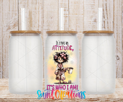It Is Not an Attitude frosted glass tumbler mockup with bamboo lids and straws