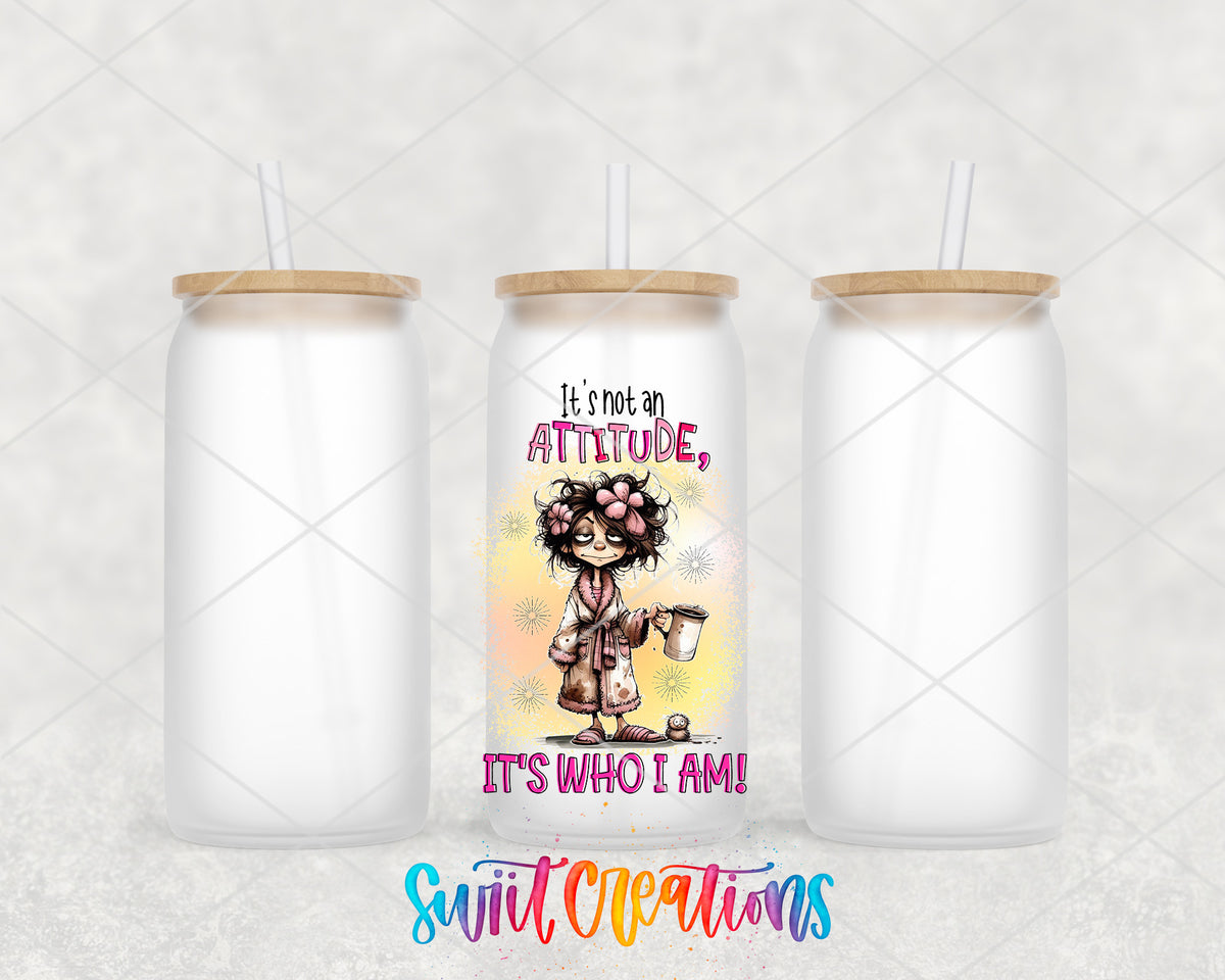 It Is Not an Attitude frosted glass tumbler group view with lids and straws