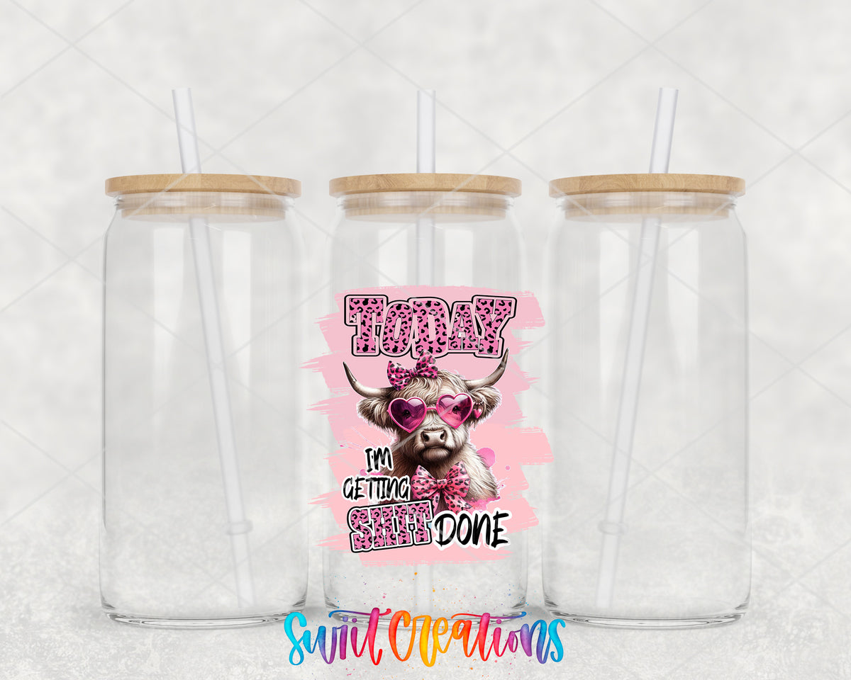 Today I Am Getting Shit Done clear glass tumbler group mockup with bamboo lids and straws