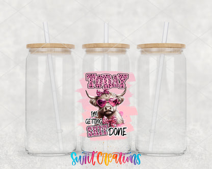 Today I Am Getting Shit Done clear glass tumbler group mockup with bamboo lids and straws