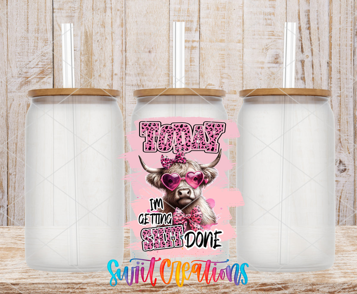 Today I Am Getting Shit Done frosted glass tumbler mockup with bamboo lids and straws