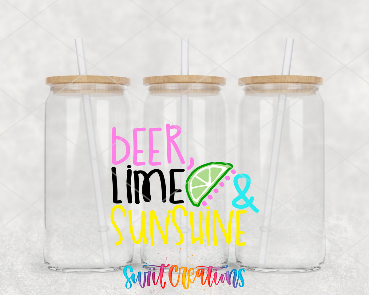 Beer Lime and Sunshine clear glass tumbler group mockup with bamboo lids and straws