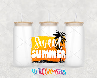 Sweet Summer frosted glass tumbler group view with lids and straws
