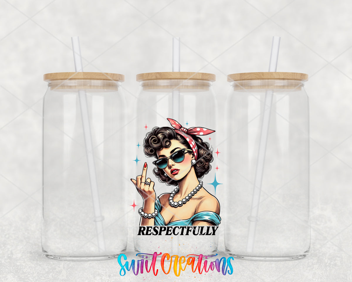 Respectfully Vintage Woman clear glass tumbler group mockup with bamboo lids and straws