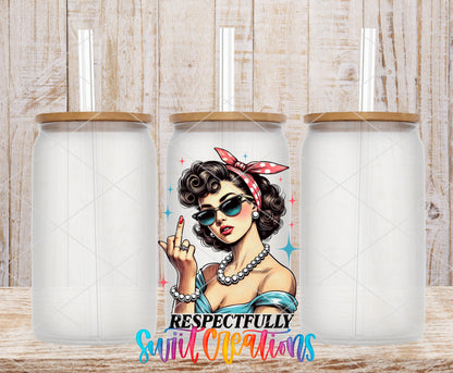 Respectfully Vintage Woman frosted glass tumbler mockup with bamboo lids and straws