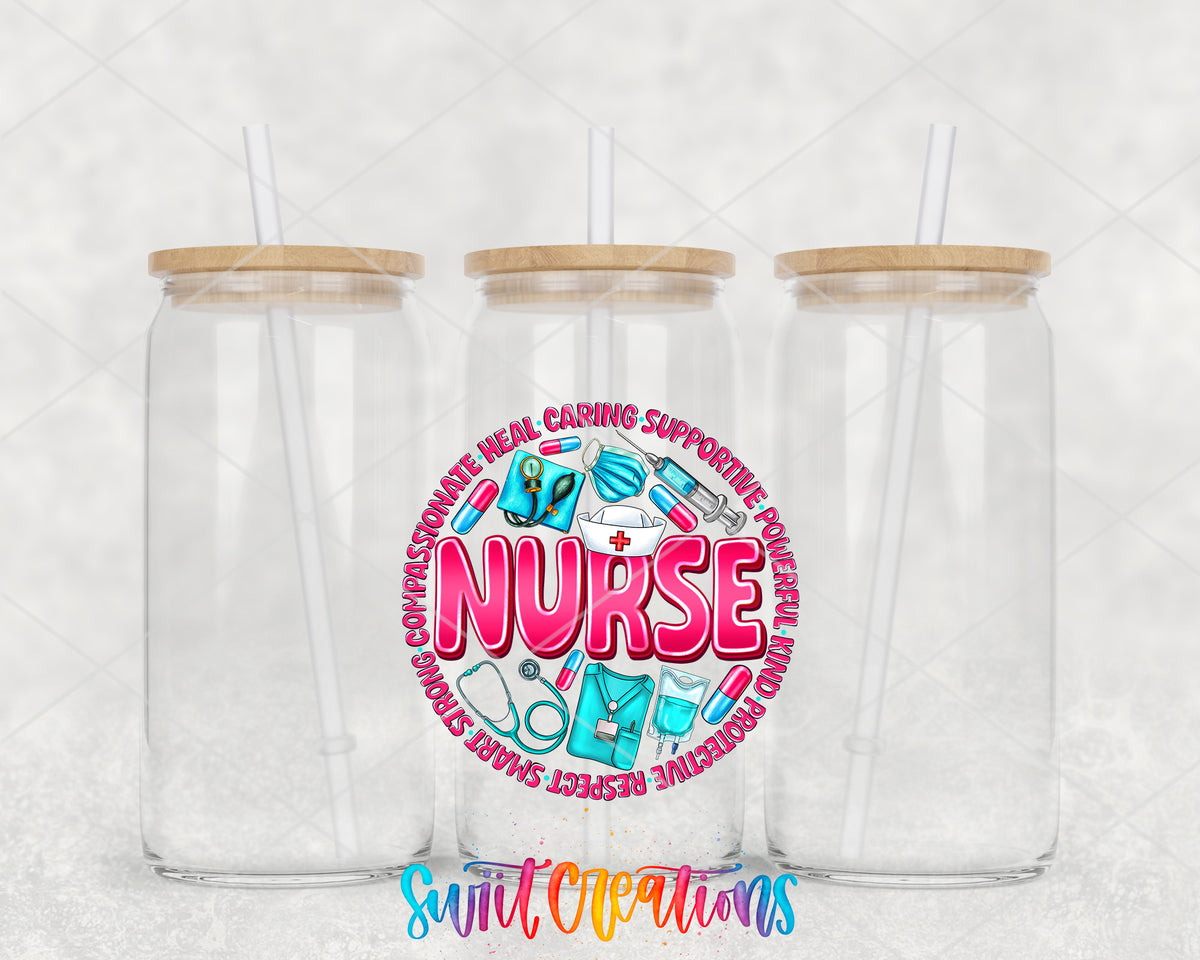 Nurse Appreciation clear glass tumbler group mockup with bamboo lids and straws