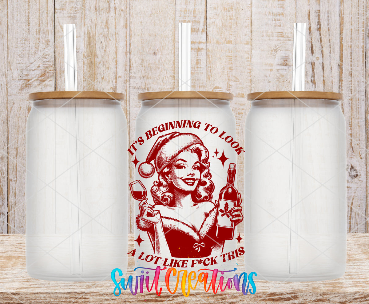 Beginning to Look Like Fuck This frosted glass tumbler mockup with bamboo lids and straws