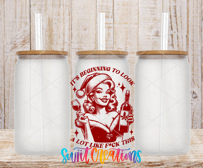 Beginning to Look Like Fuck This frosted glass tumbler mockup with bamboo lids and straws