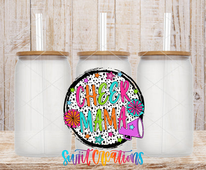 Cheer Mama Colorful frosted glass tumbler mockup with bamboo lids and straws