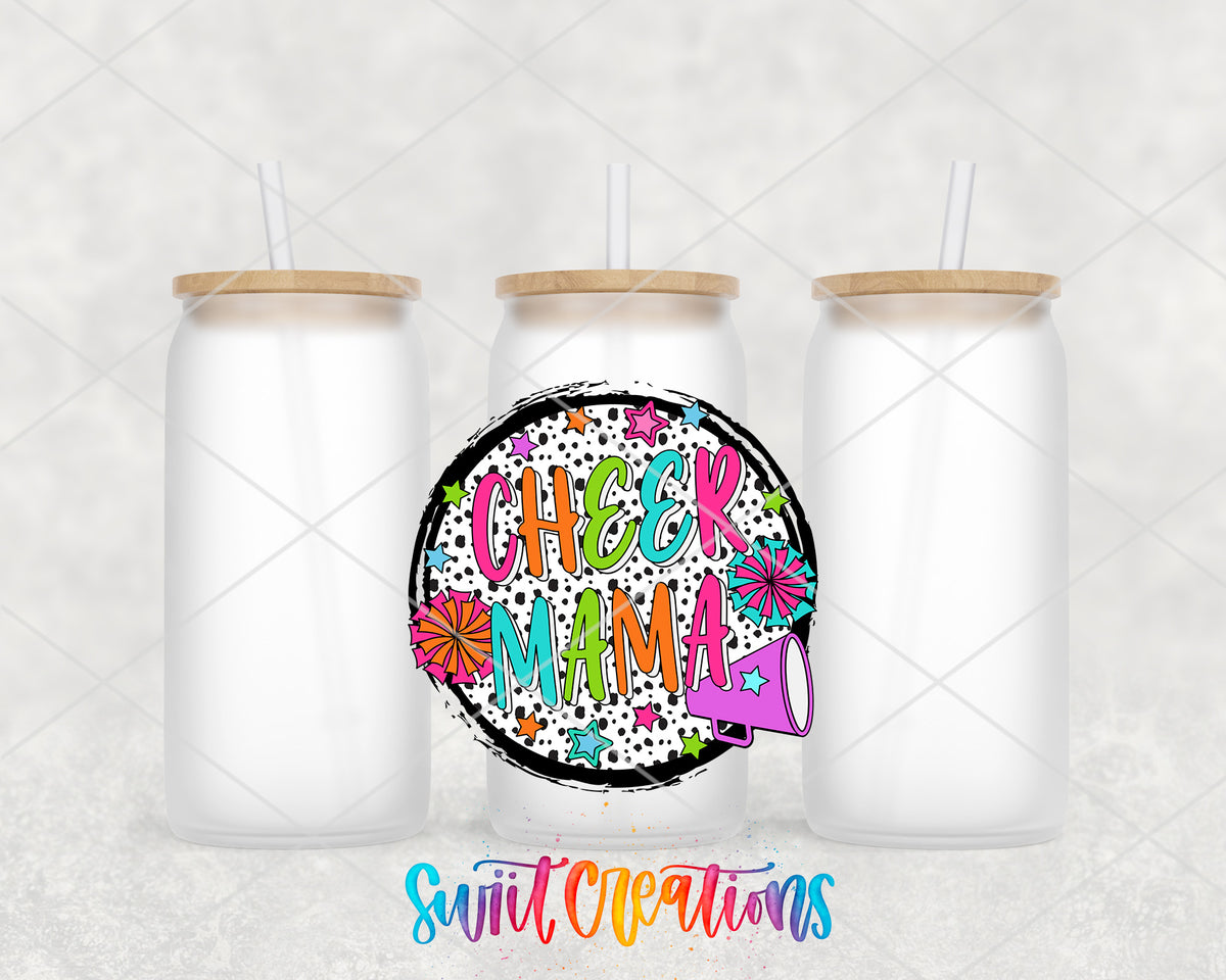 Cheer Mama Colorful frosted glass tumbler group view with lids and straws
